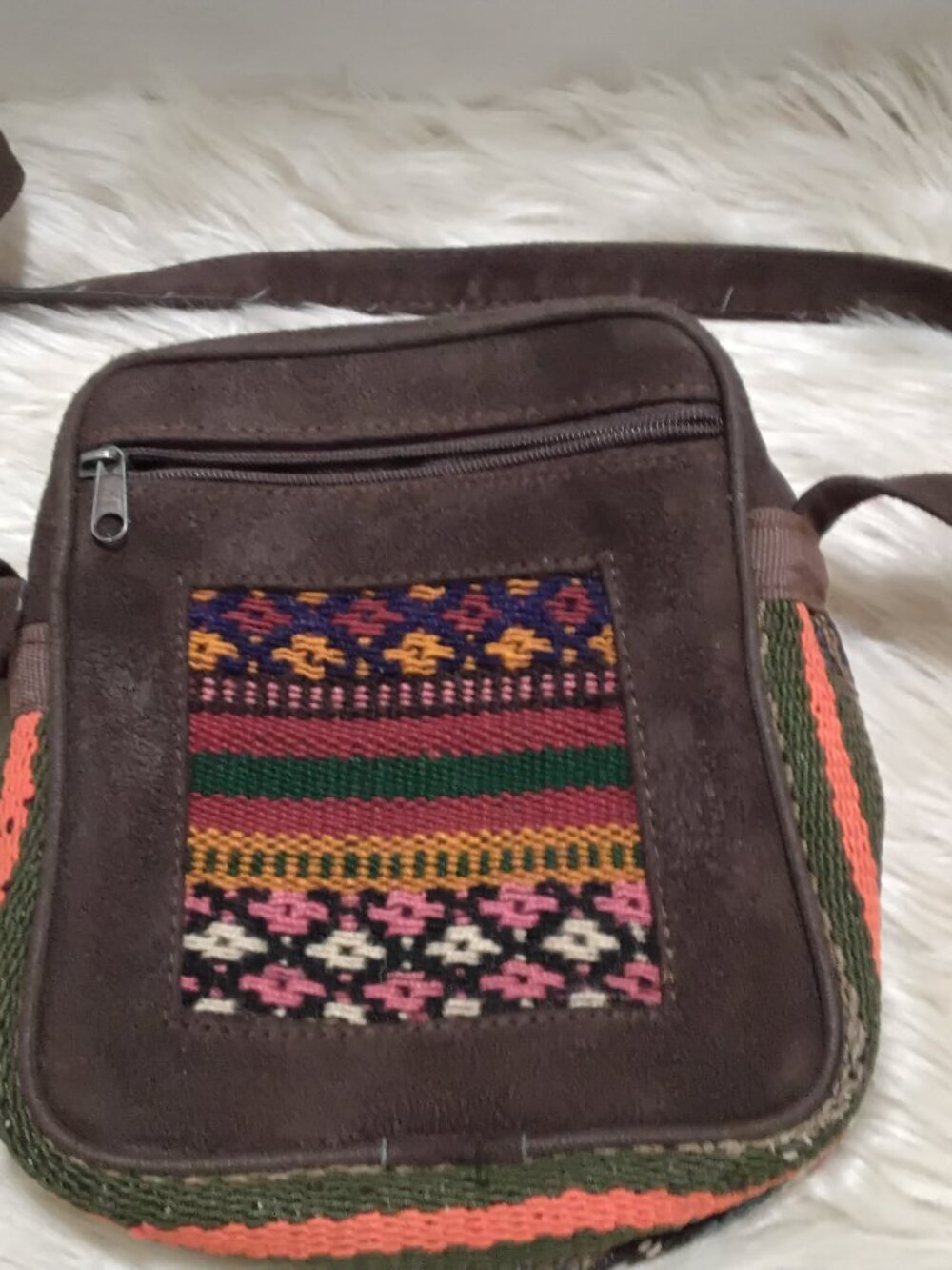 Vintage Boho Woven Tapestry Suede Crossbody Bag